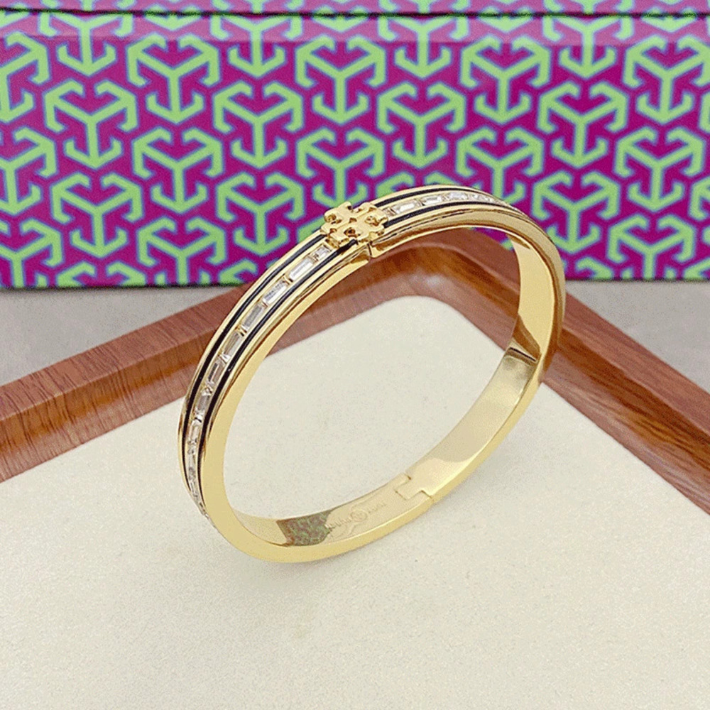 Tory Burch Plated Rectangle Zircon Clasp Bangle